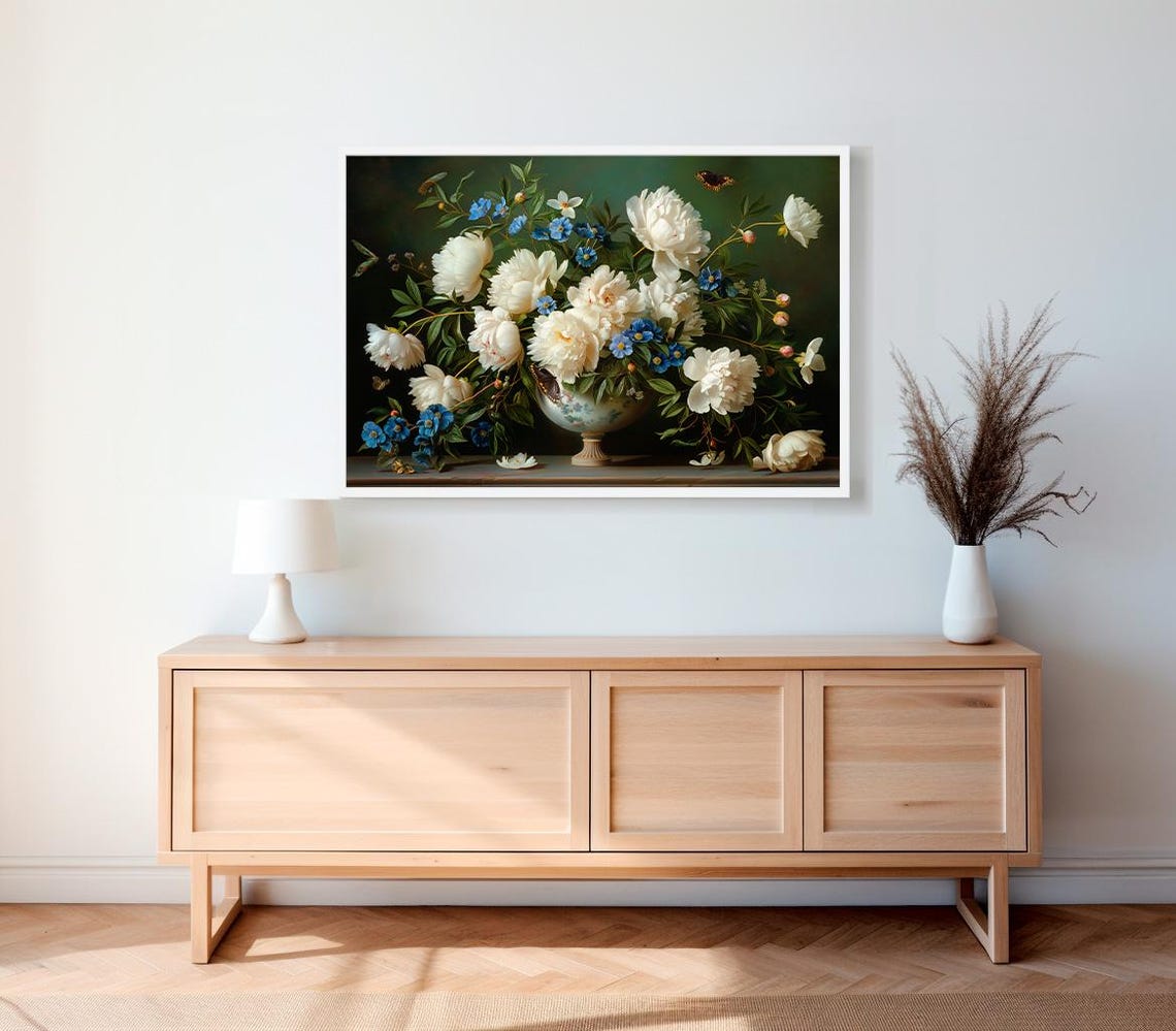 Moody Floral Tv Background Frame Tv Art Moody Flowers Blue Frame Tv Art Vintage Flower Still Life Farmhouse Painting Dark - Image 2