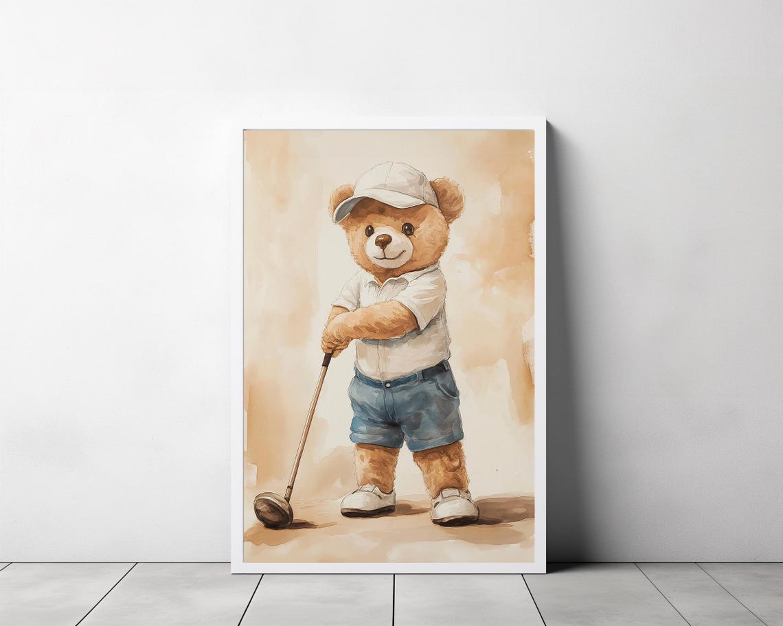 Teddy Bear Golfer in a Cap Taking a Swing on the Course Poster - Image 3