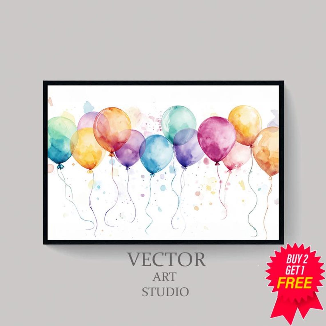 Rainbow Watercolor Balloons Celebration Birthday Party Art Print - Image 4