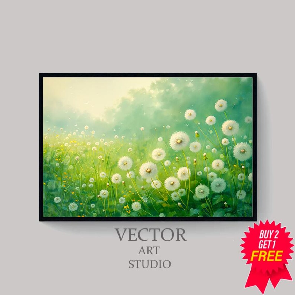 Dreamy Field of White Dandelion Puffs in Green Meadow Poster - Image 4