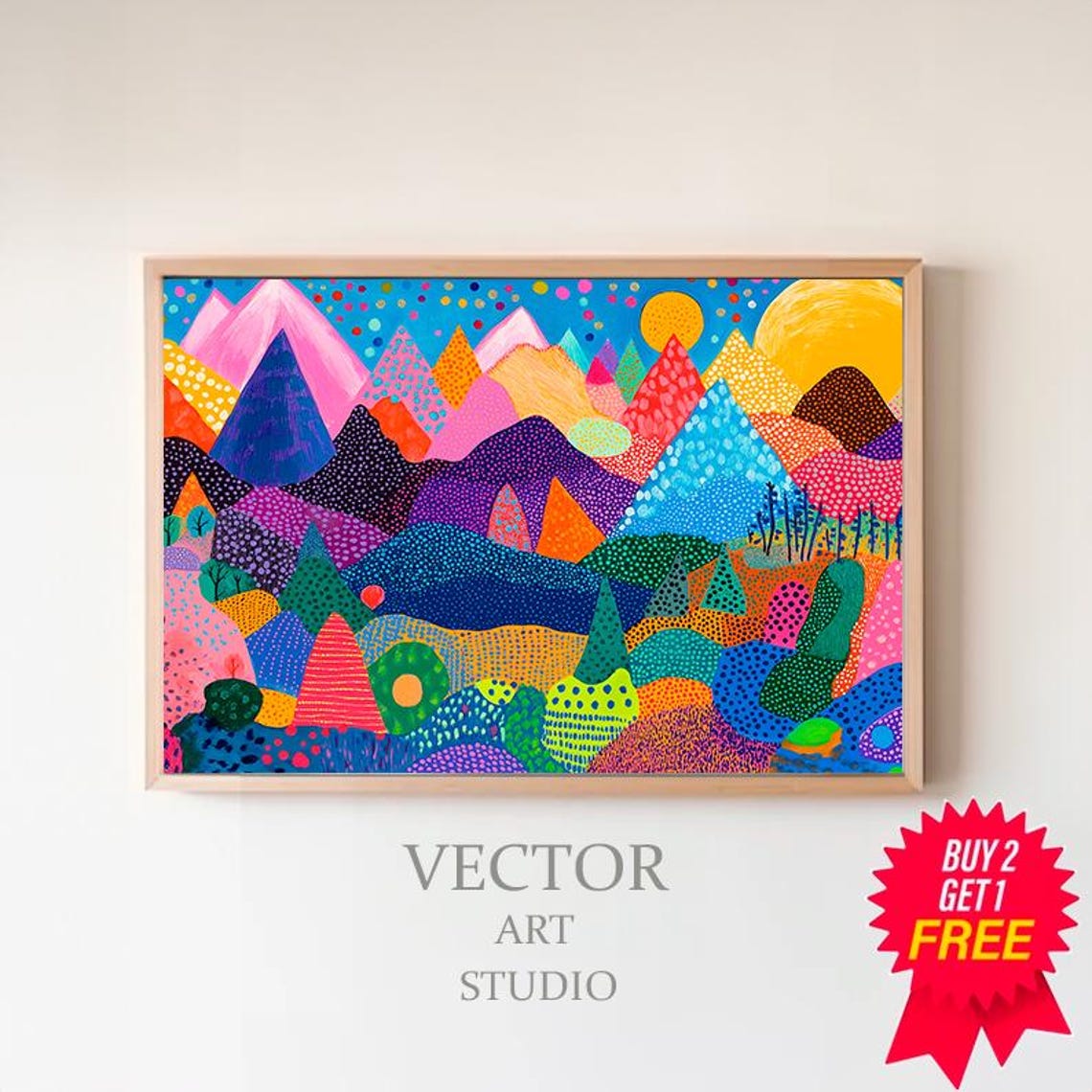 Colorful Dotted Mountain Landscape Whimsical Abstract Poster