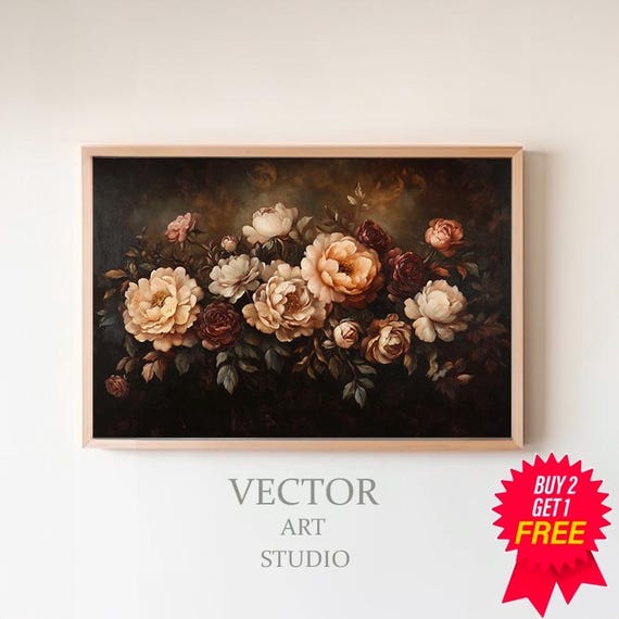 Dark Academia Frame Tv Art Abstract Flowers Vintage Frame Tv Art Botanical Vintage Moody Floral Frame Tv Art Antique Flowers