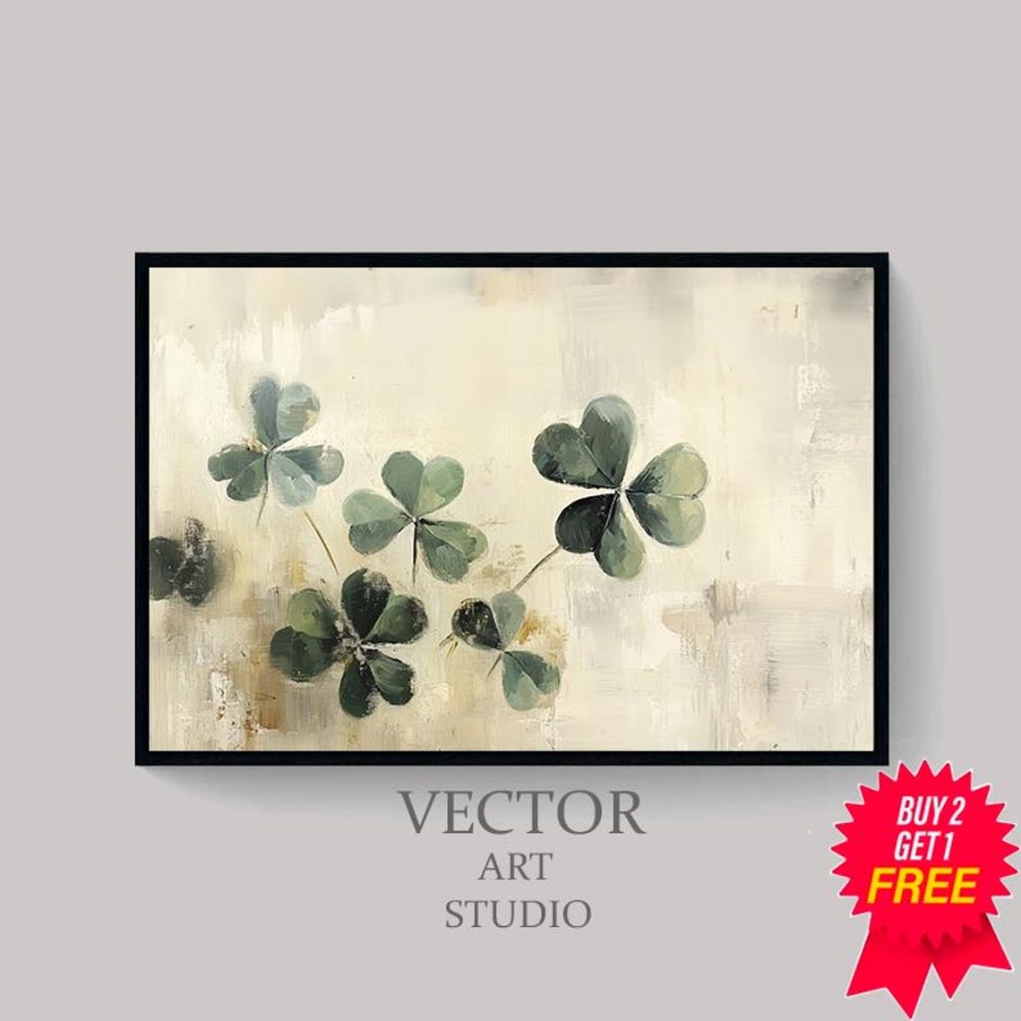 Rustic Dark Green Painted Shamrocks On Cream Background Poster - Image 4