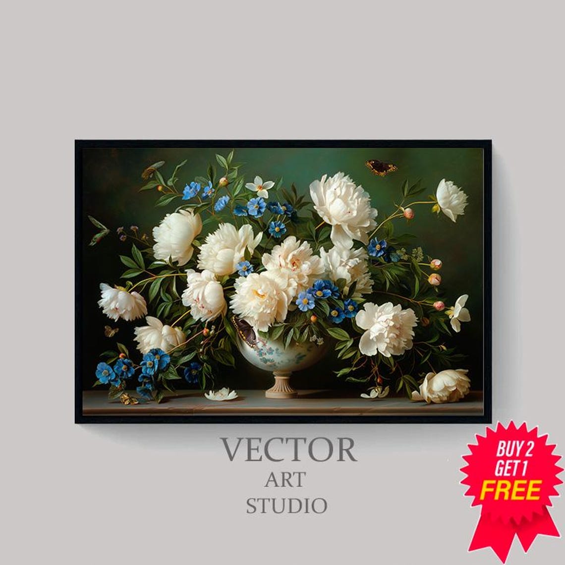 Moody Floral Tv Background Frame Tv Art Moody Flowers Blue Frame Tv Art Vintage Flower Still Life Farmhouse Painting Dark - Image 4