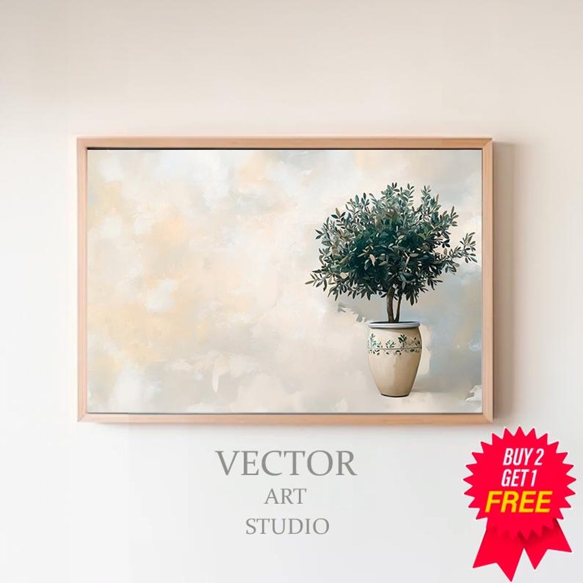 Olive Tree Painting Tv Art Pottery Still Life Painting Neutral Modern Organic Art For Tv