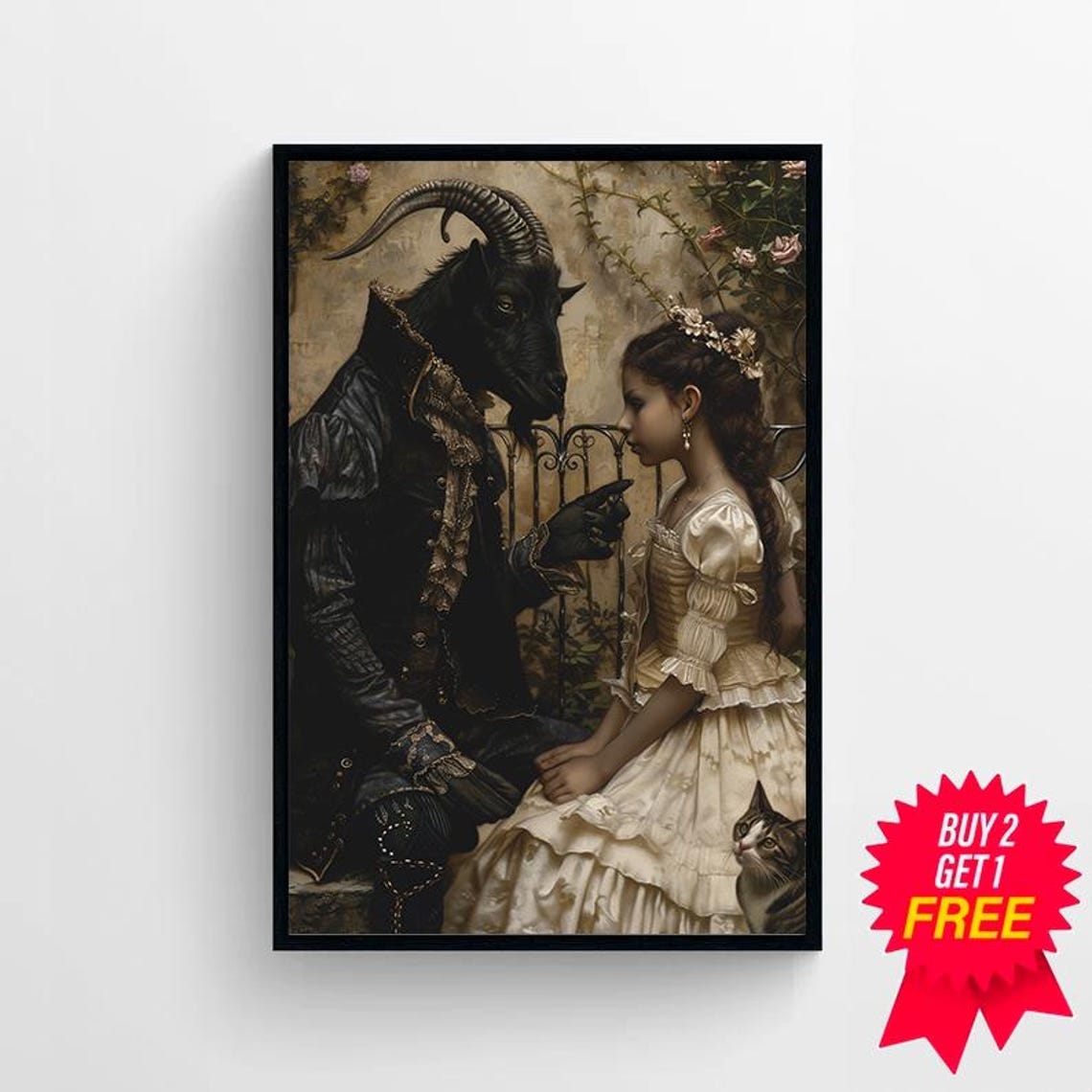 Old Nick the Horned Demon Gentleman with a Young Witch Gothic Poster - Image 4
