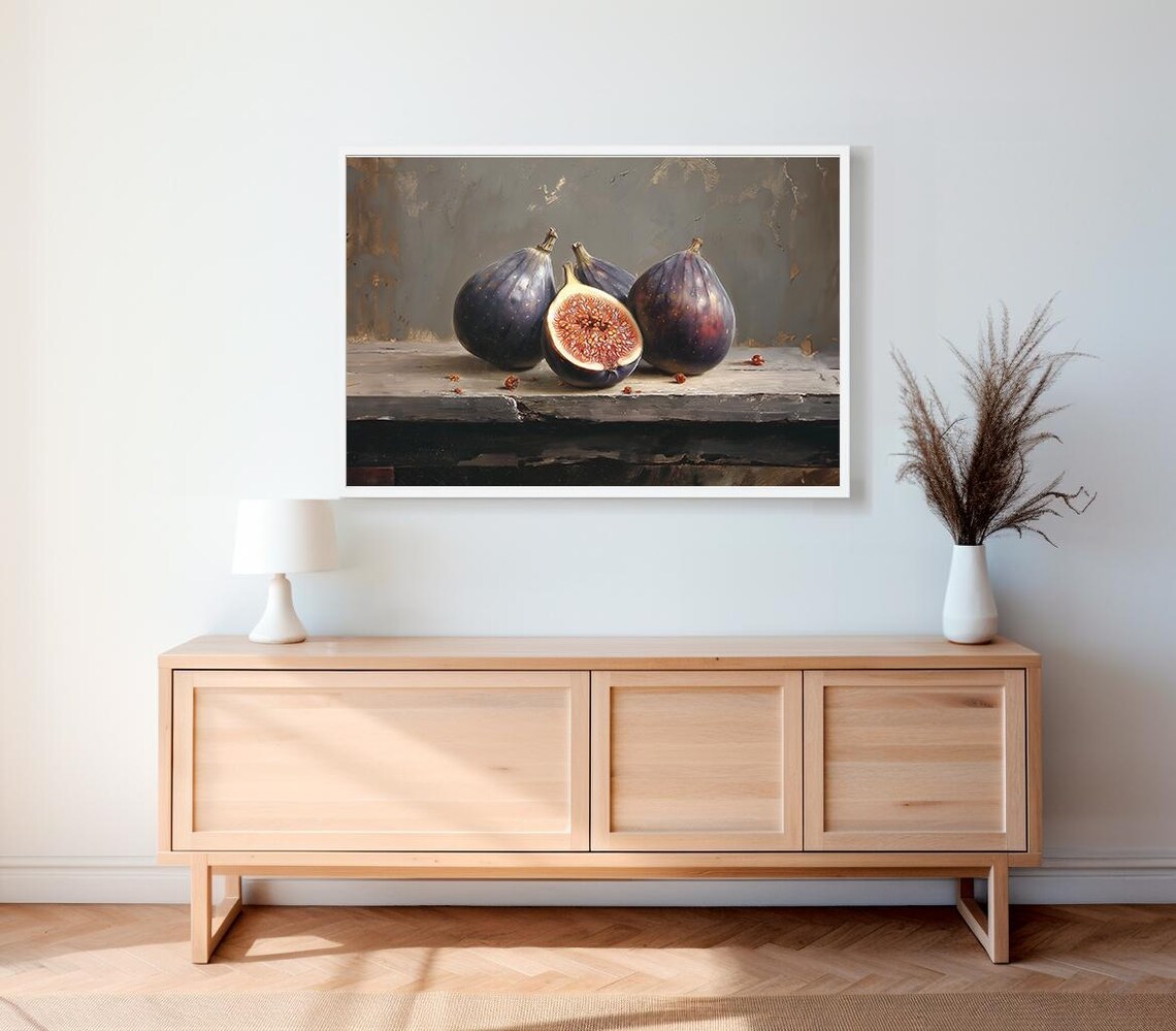 Dark Moody Figs Fruit Art Print Still Life Painting Rustic Vintage Art Painting Cottagecore Oil Painting Country Farmhouse Kitchen Decor - Image 2