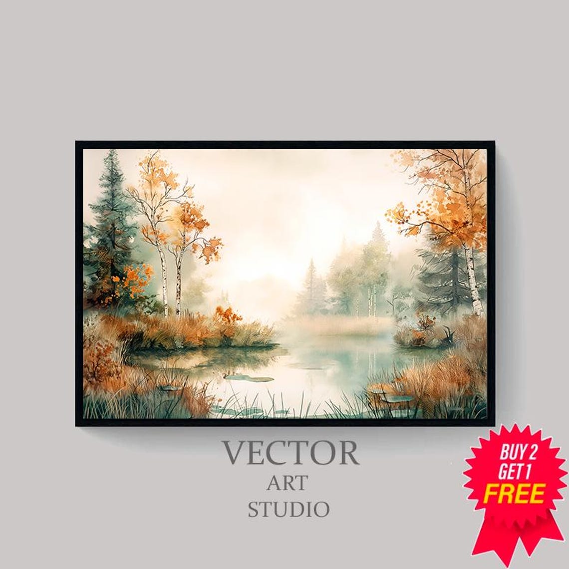 Lodge Wall Art Landscape Cabin Decor Rustic Vintage Autumn Moody Countryside Painting Farmhouse Decor Rustic Landscape Fall Wall - Image 4