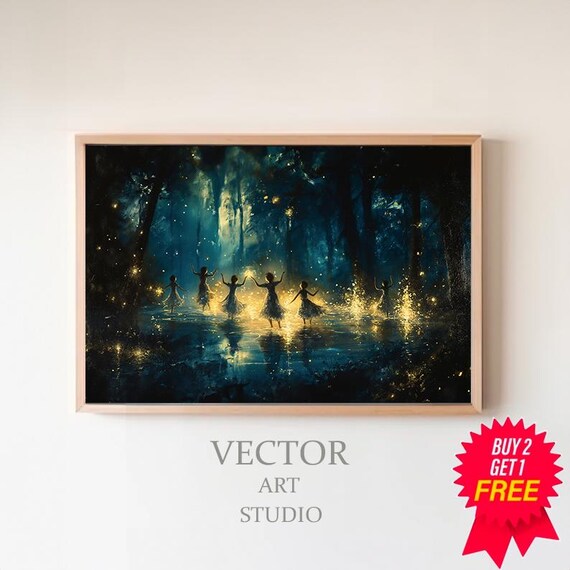 Magical Fairies Dancing in a Moonlit Enchanted Forest Poster