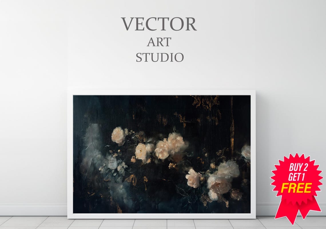 Dark Florals Frame Tv Art Moody Floral Art For Frame Tv Southern Gothic Abstract Florals Black And Beige - Image 3