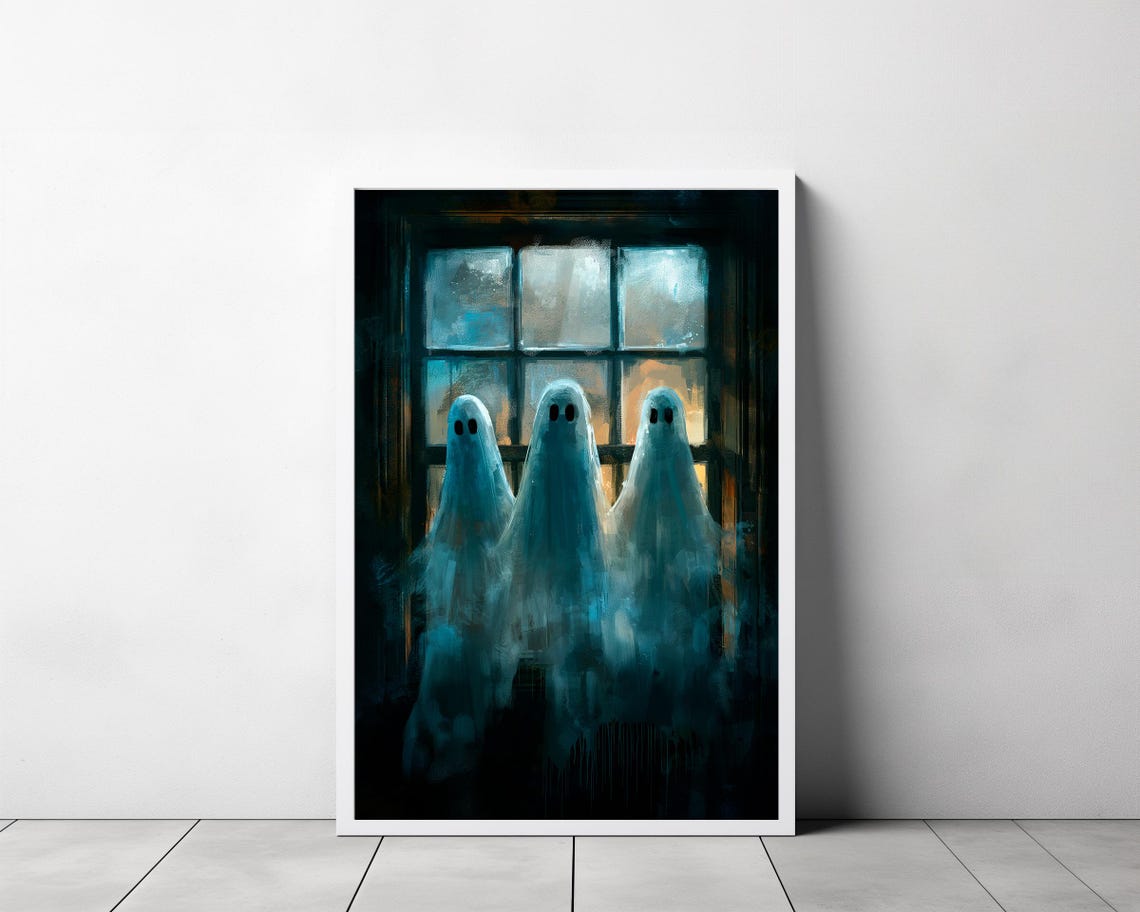 Three Haunting Ghosts By Dark Window Spooky Halloween Ghost Poster - Image 3