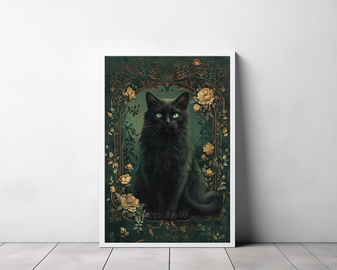 William Morris-Inspired Cat Portrait Art Print - Image 3