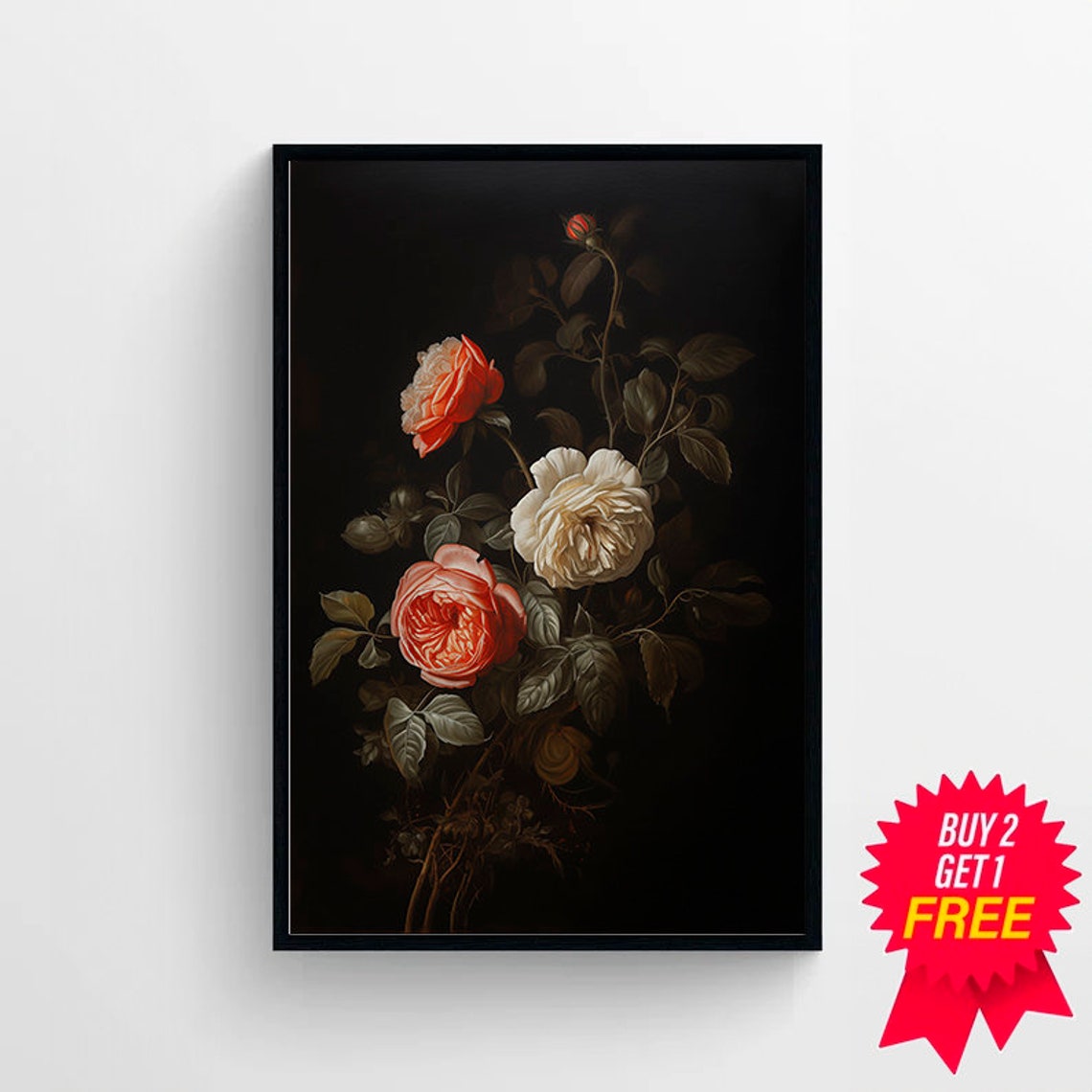 Vintage Moody Dark Flower Print Art Dark Academia Botanical Wall Art Floral Still Life Oil Painting - Image 4