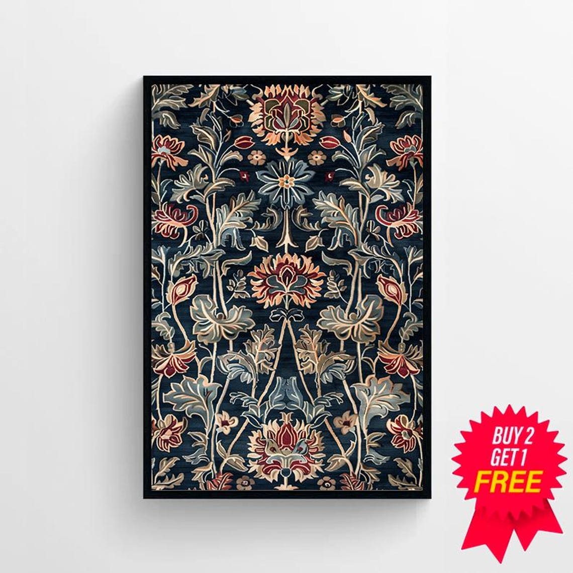 William Morris Style Navy Botanical Tapestry Floral Art Poster - Image 4
