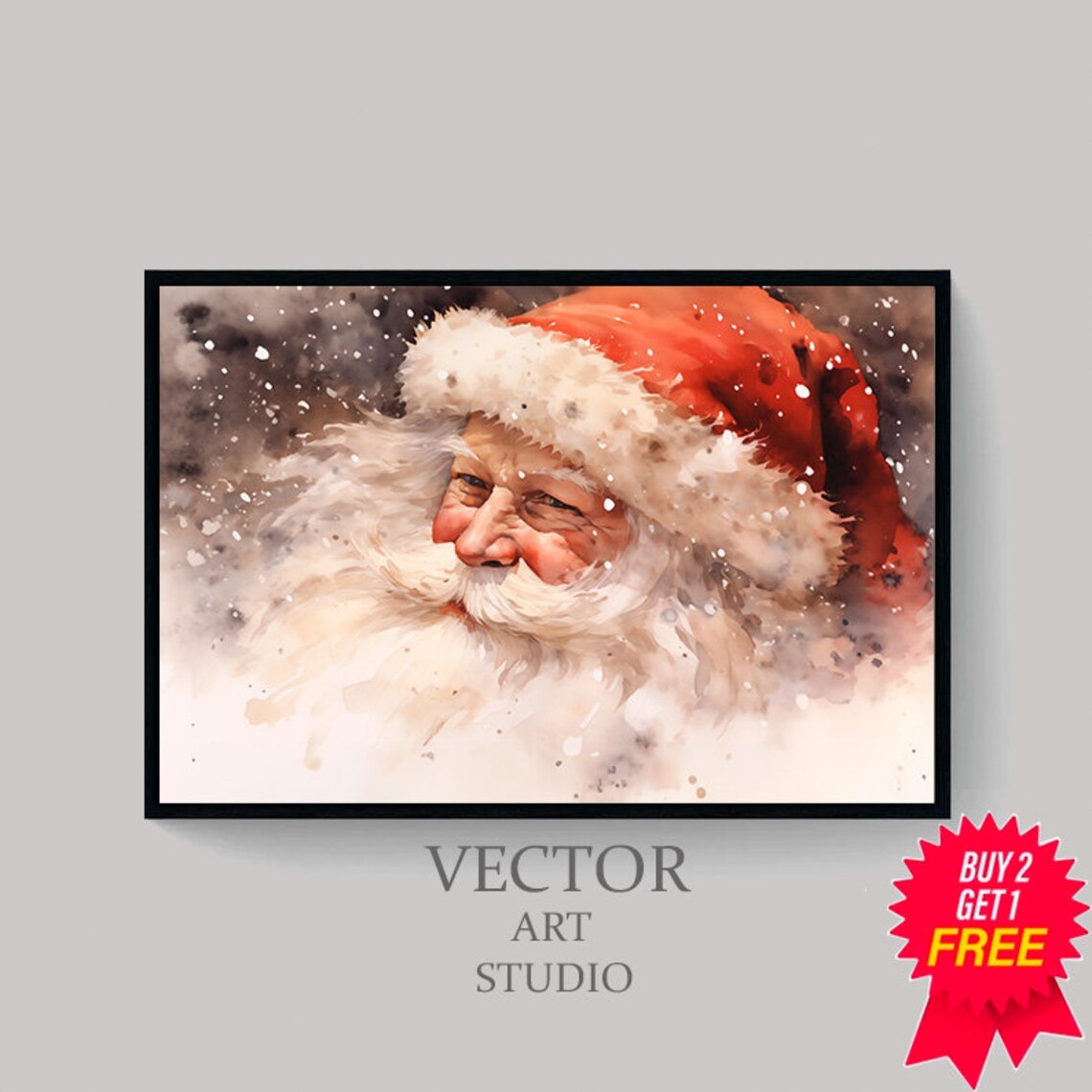 Laughing Santa Claus Close Portrait in a Snowy Watercolor Poster - Image 4