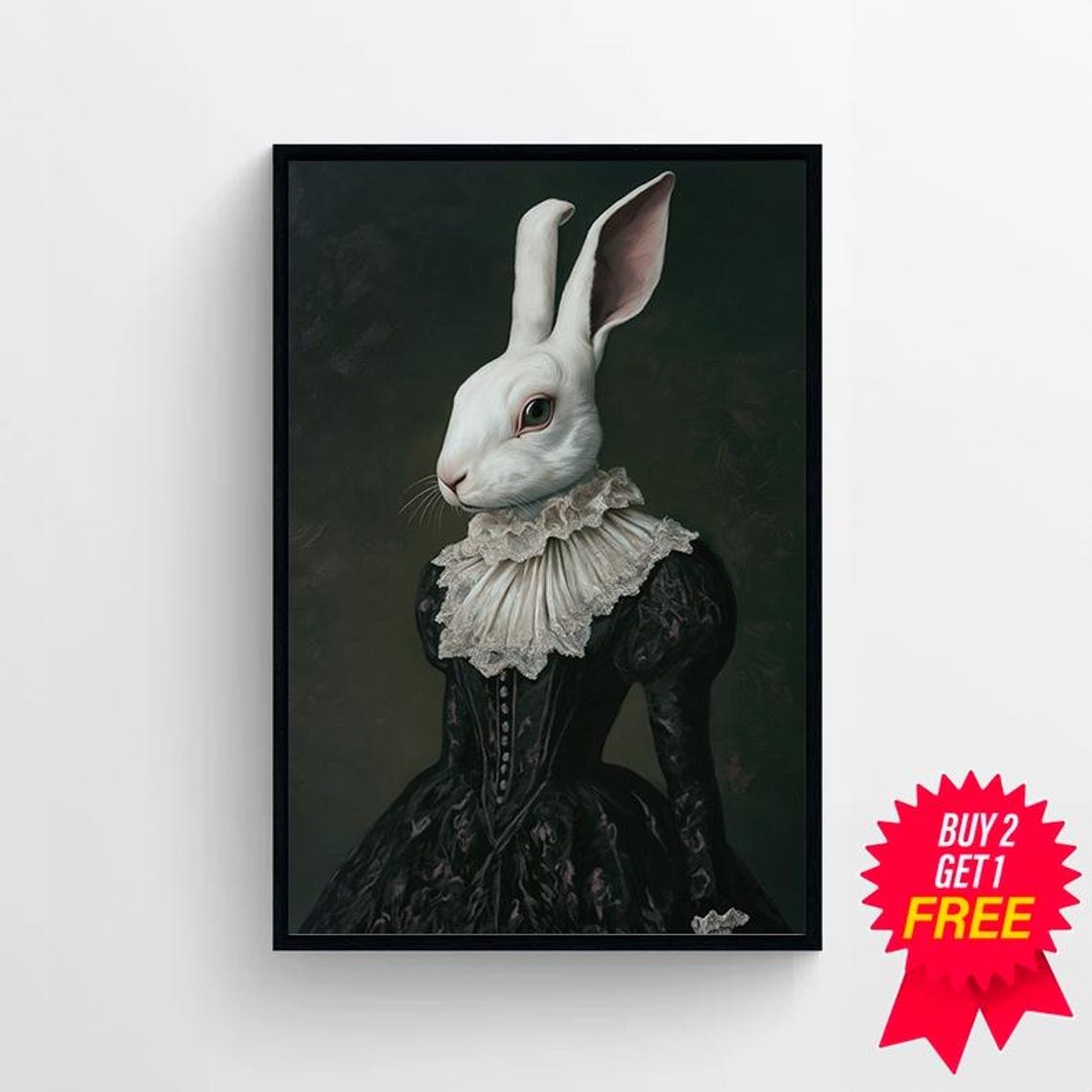 Victorian Lady Rabbit with Lace Collar Gothic Portrait Poster - Image 4