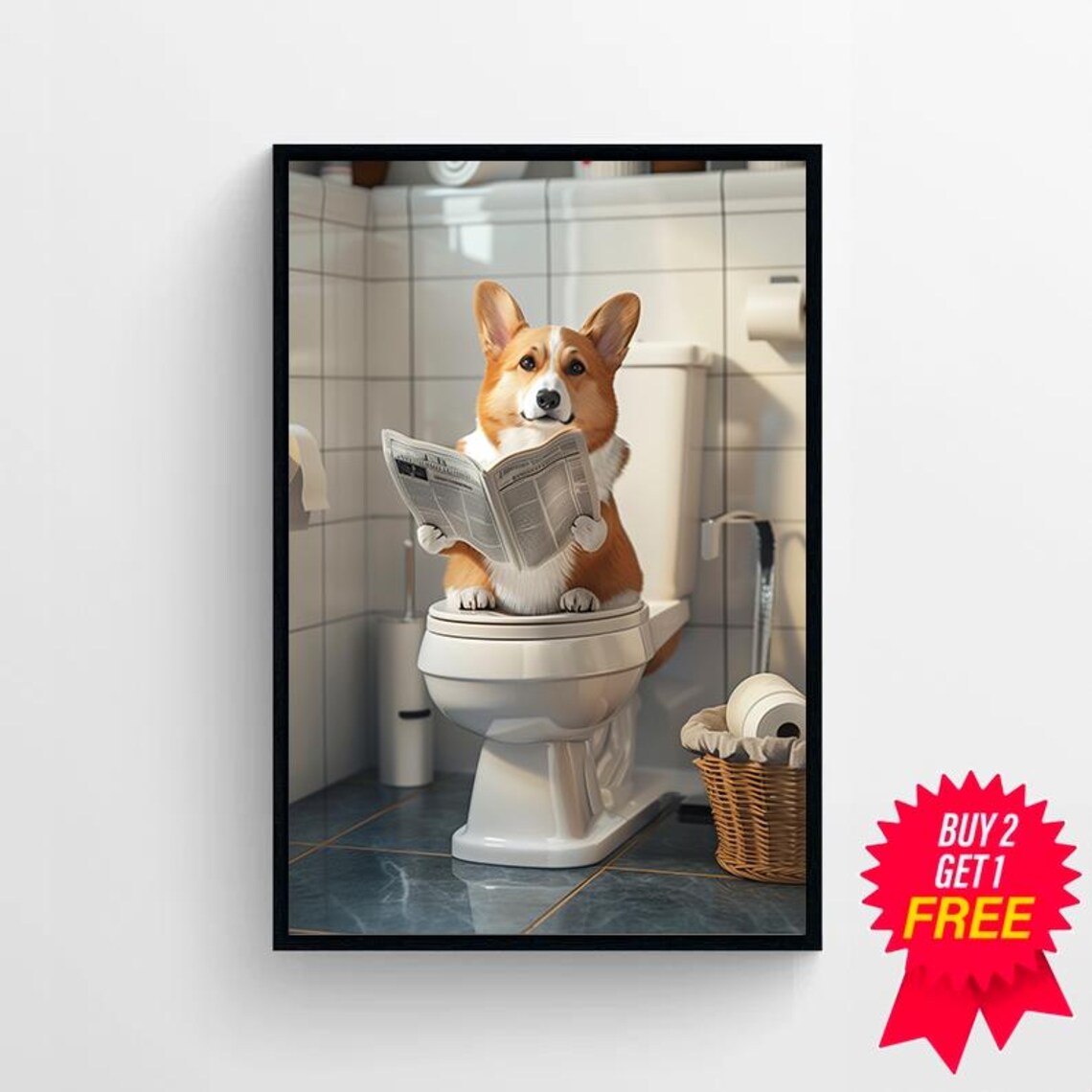 Pembroke Welsh Corgi In Toilet, Funny Bathroom Art Print - Image 4