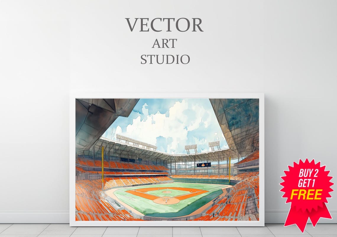 Baseball Stadium From the Upper Deck Watercolor Sports Scene Poster - Image 3