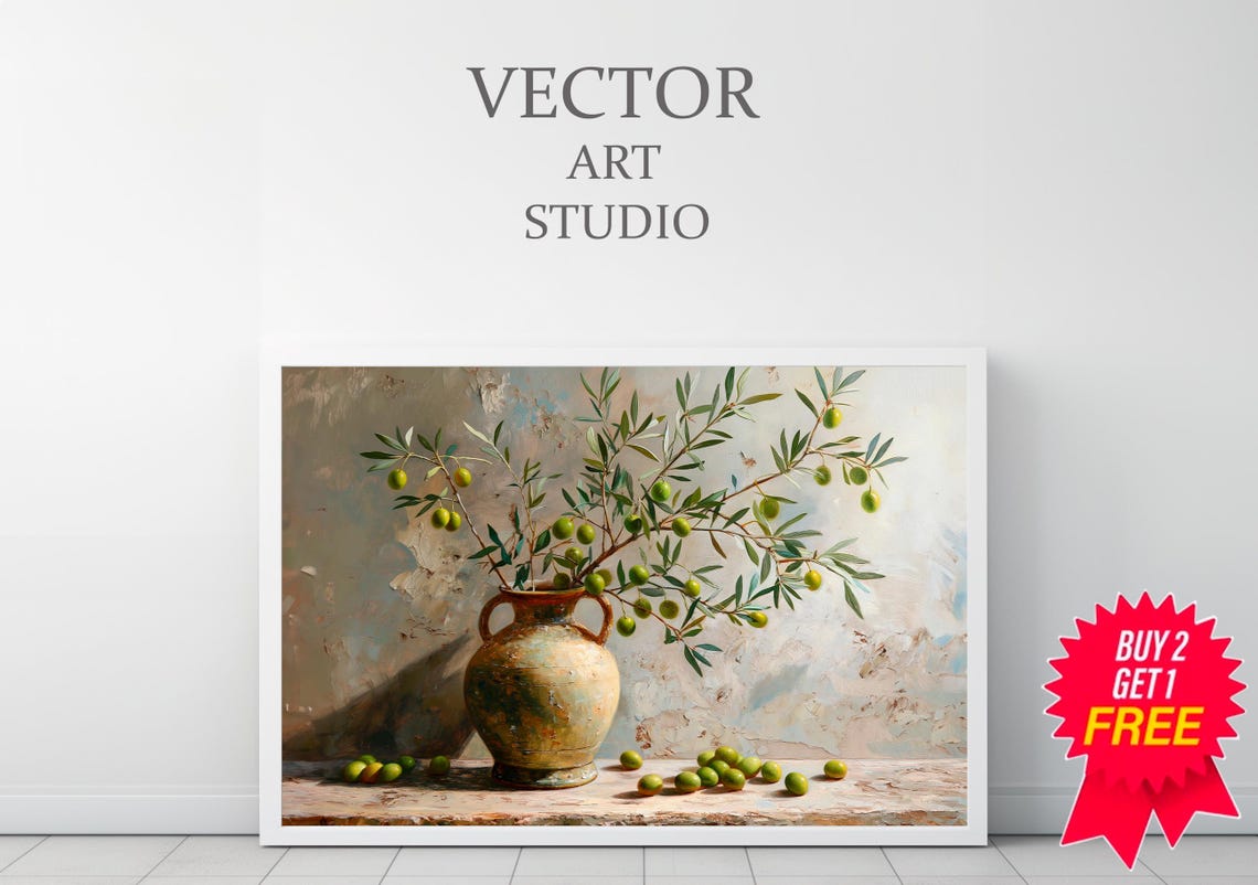Rustic Painting Olive Branch Print Rustic Italian Wall Art For Dining Room Kitchen Moody Painting Spanish Olive Art Dining Room Wall Decor - Image 3