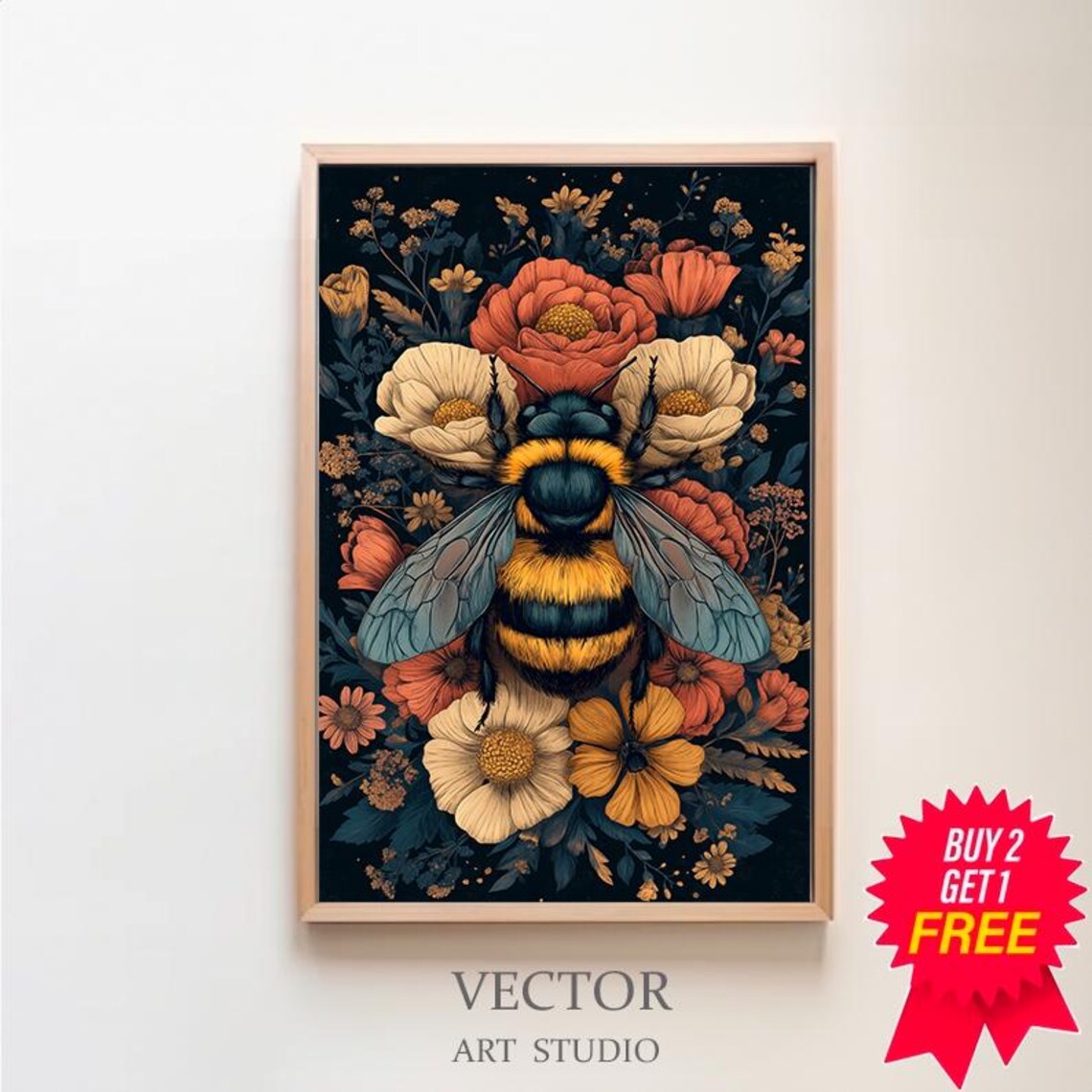Bumblebee Art Print, Dark Cottagecore Wall Decor