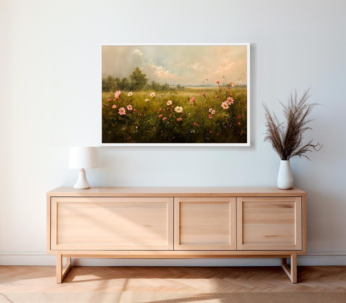 Spring Wildflower Meadow Vintage Oil Painting Landscape Poster - Image 2