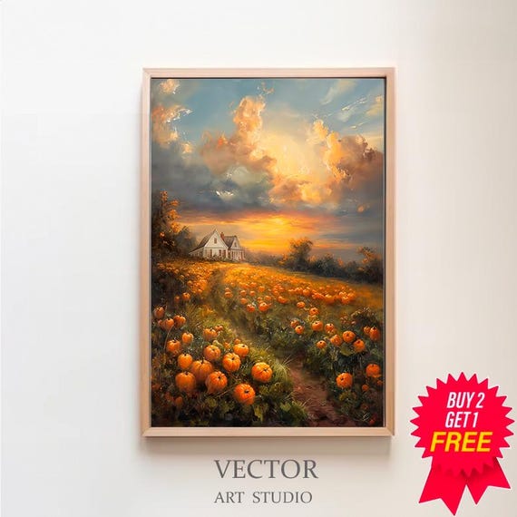 Pumpkin Decor Vintage Wall Art Farmhouse Wall Decor Witchy Fall Decor For Home Rustic Home Muted Pumpkin Painting Moody Wall Art