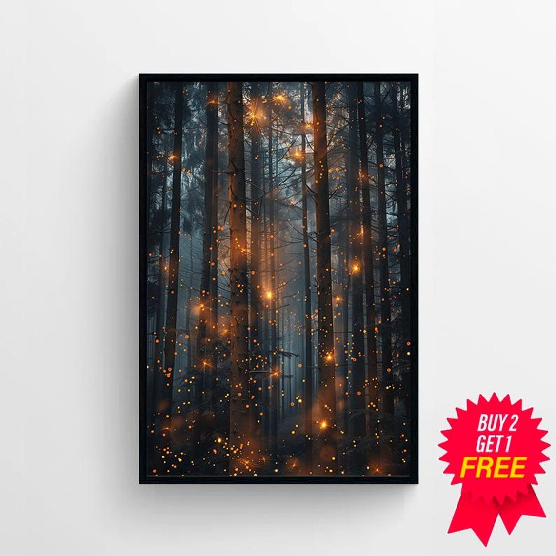Magic Forest Wall Art Fantasy Painting Fireflies Poster Lightning Bug Electric Forest - Image 4