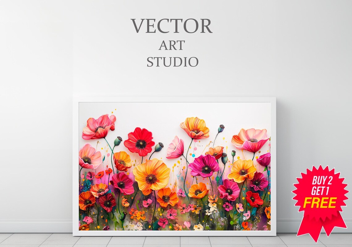 Colorful Poppy Garden Bright Abstract Modern Floral Art Poster - Image 3