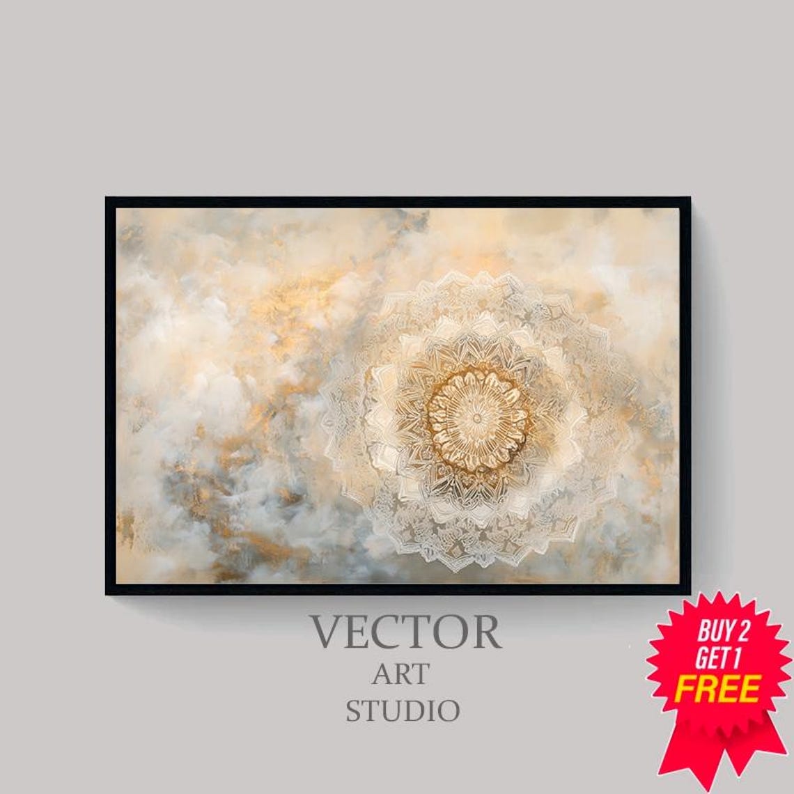 Gold Islamic Mandala Geometric Art on Beige Background Poster - Image 4