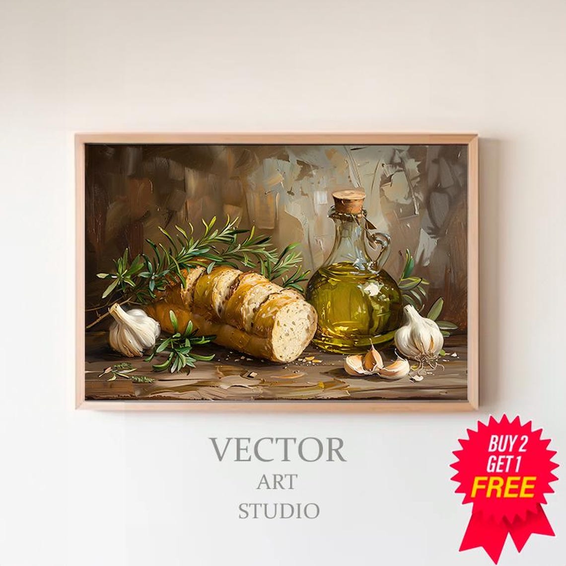 Rustic Bread Olive Oil And Garlic Kitchen Still Life Art Poster