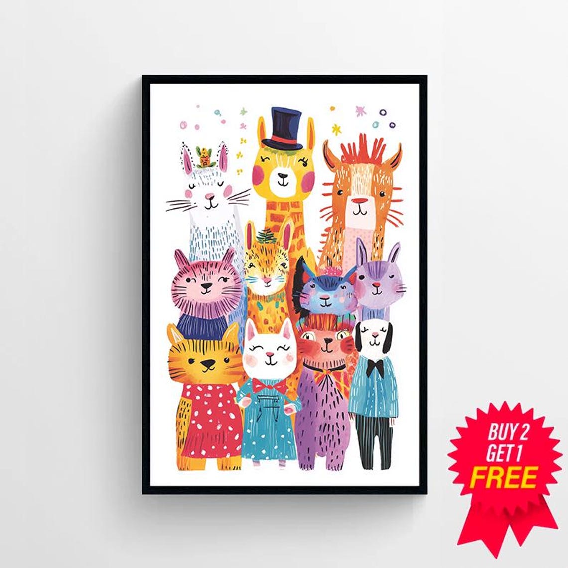 Cheerful Party Animals Dressed in Fancy Outfits Playful Kids Poster - Image 4
