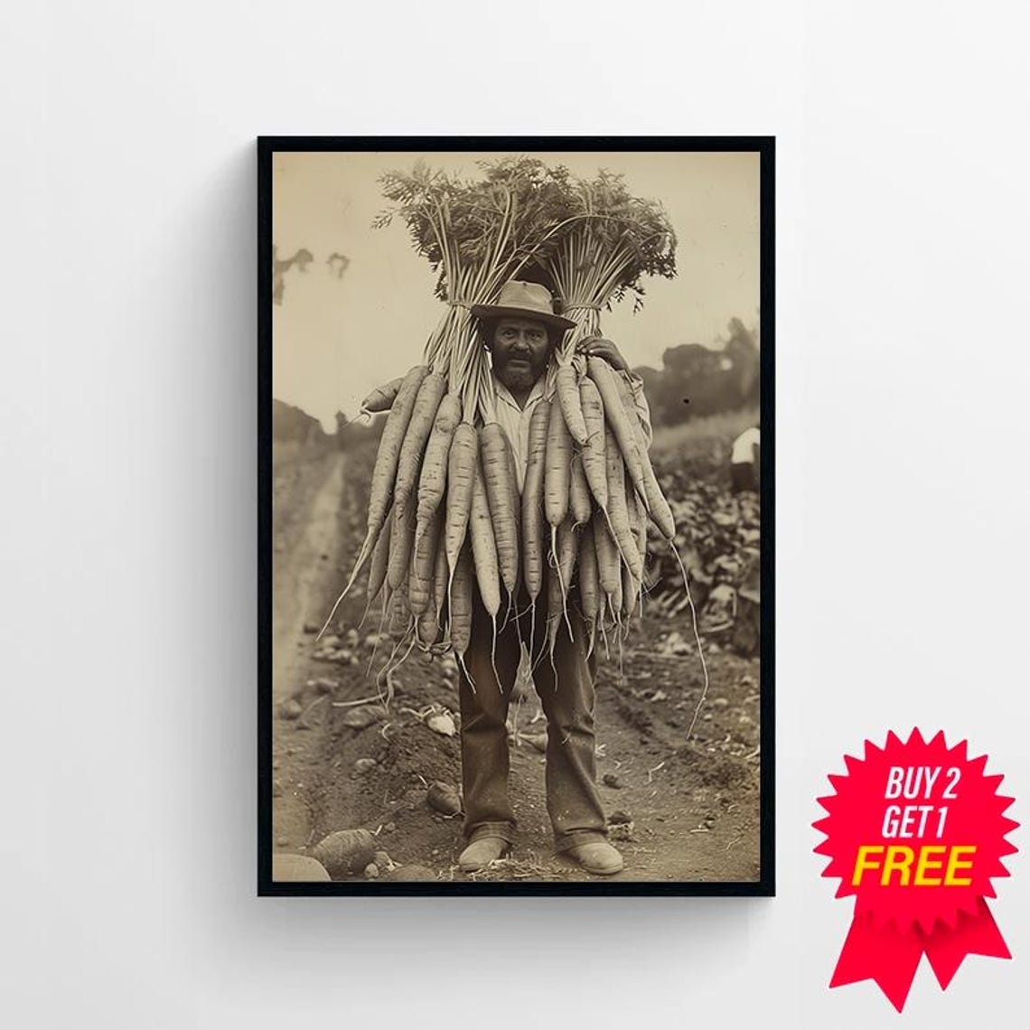 Vintage Farmer Holding Giant Carrots Antique Farm Photography Poster - Image 4
