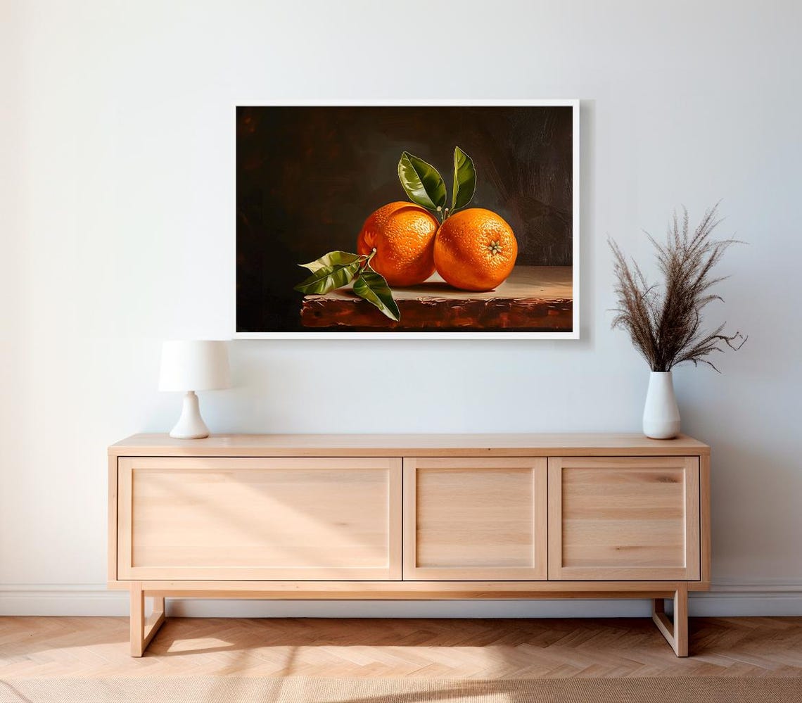 Still Life Oil Painting of Two Oranges on a Rustic Table Poster - Image 2