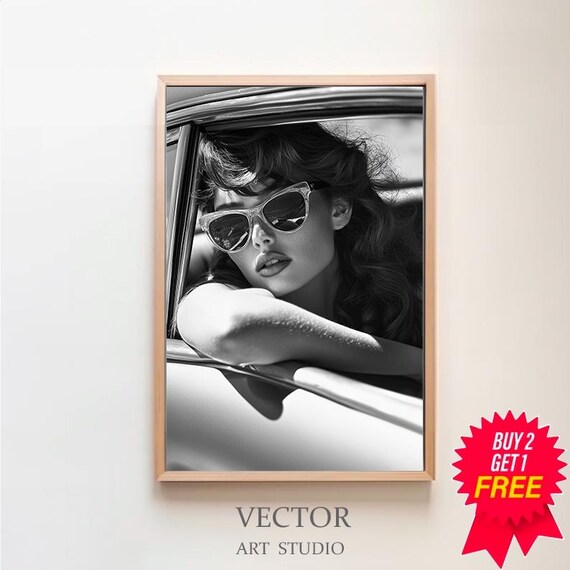 Black And White Fashion Print Feminist Poster Classic Car Print Retro Wall Art Luxury Wall Decor Teen Girl Room Decor