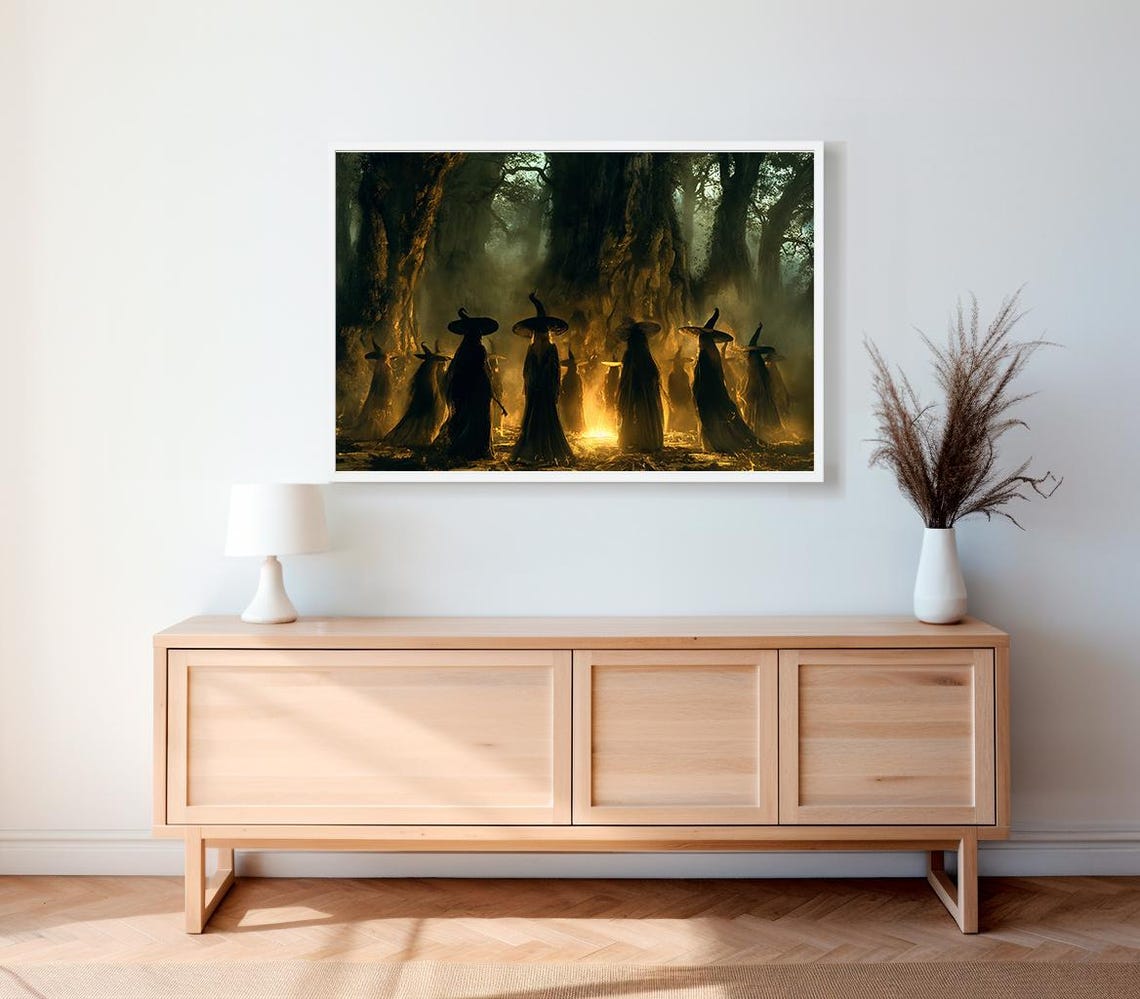 Dark Forest Witches Coven Gathered Around Bonfire Witchy Poster - Image 2