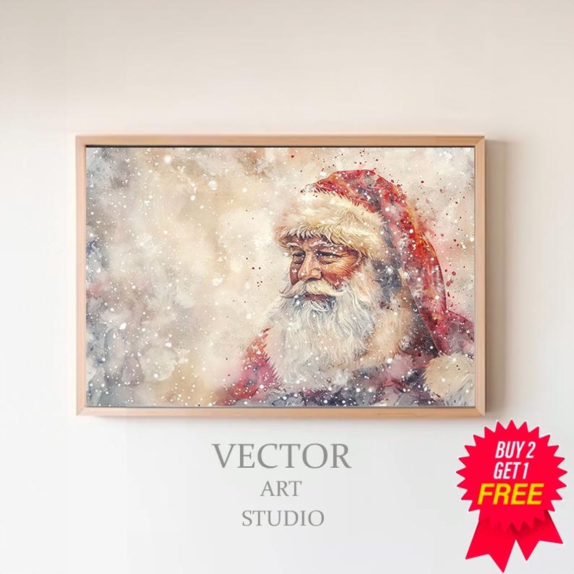 Jolly Santa Claus in Snowfall Watercolor Christmas Portrait Poster