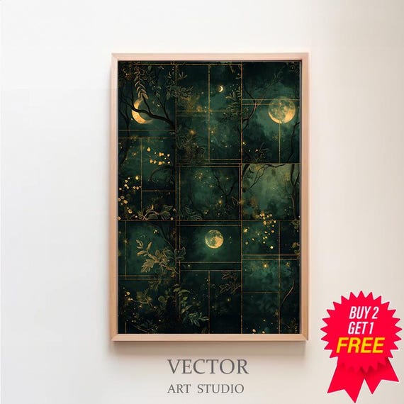 Witchy Dark Cottagecore Decor Dark Academia Wall Art Moody Ethereal Magic Vintage Home Room Decor Moon Witch Art