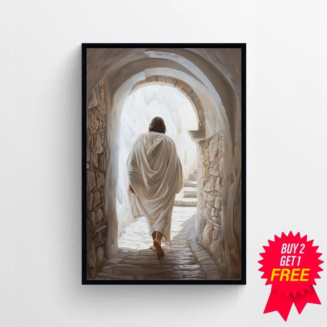 He Is Risen Jesus Walking Through A Stone Archway Easter Poster - Image 4