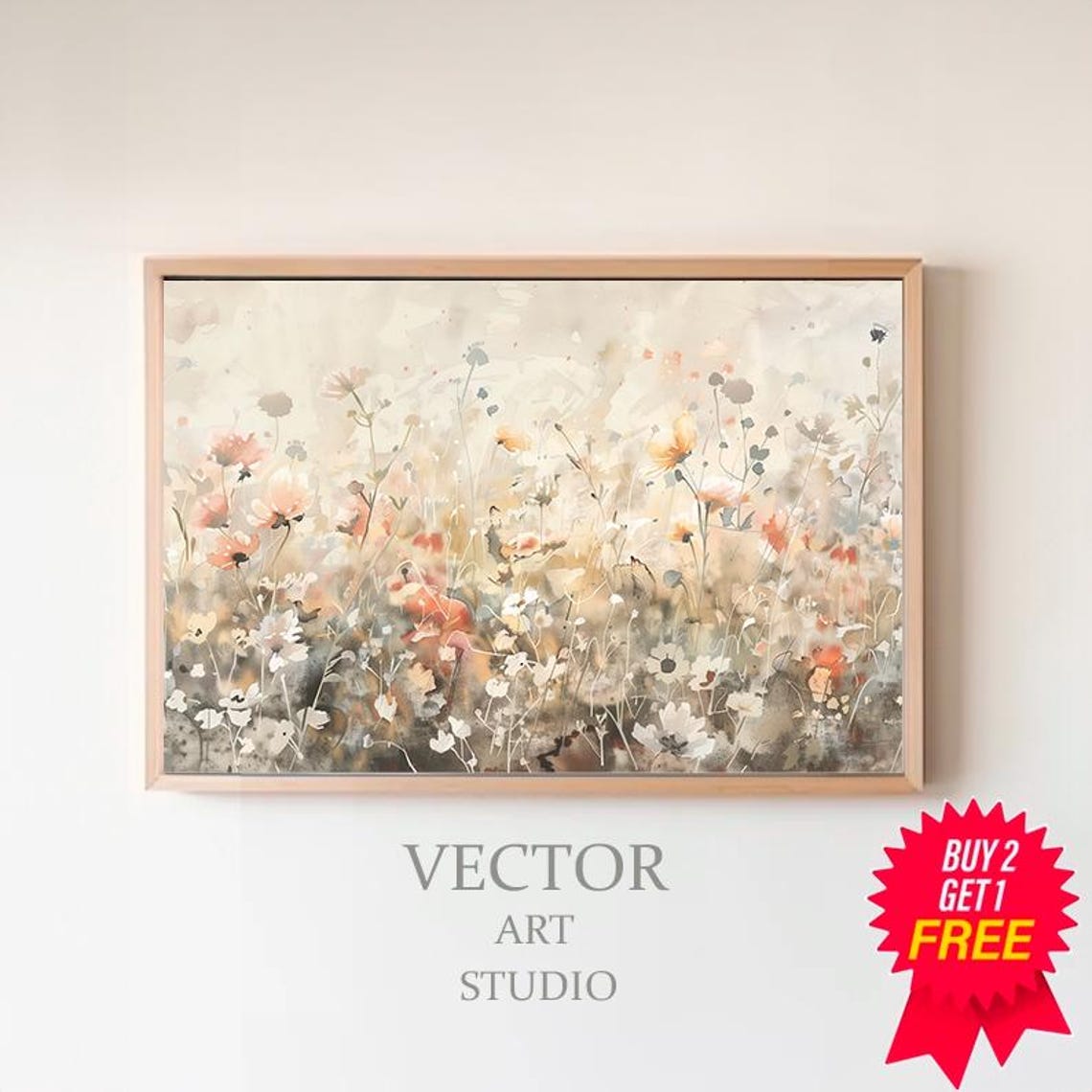 Blush Pink and White Wildflower Meadow Soft Floral Painting Poster