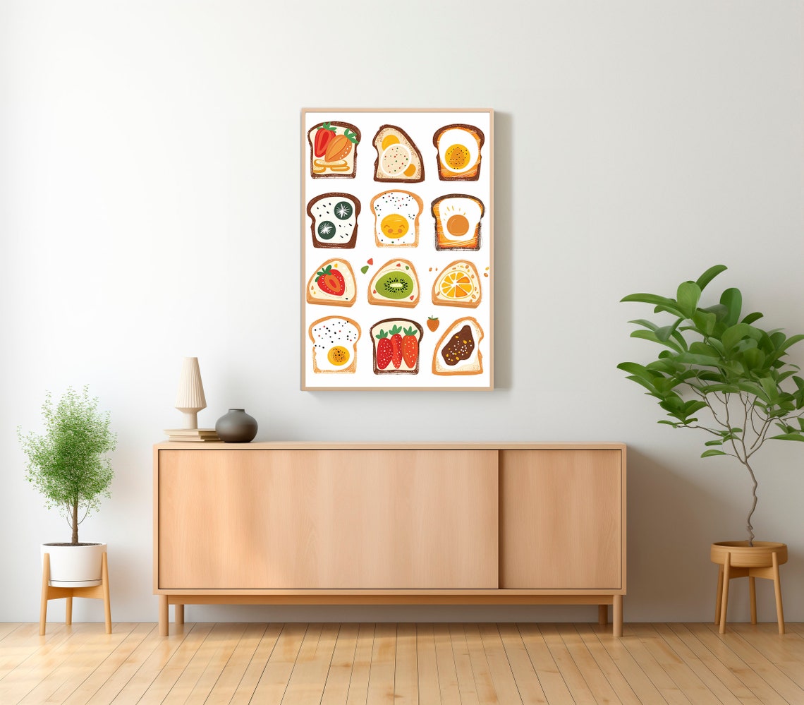 Cute Breakfast Toast Grid Eggs Fruit Cheerful Kitchen Wall Poster - Image 2
