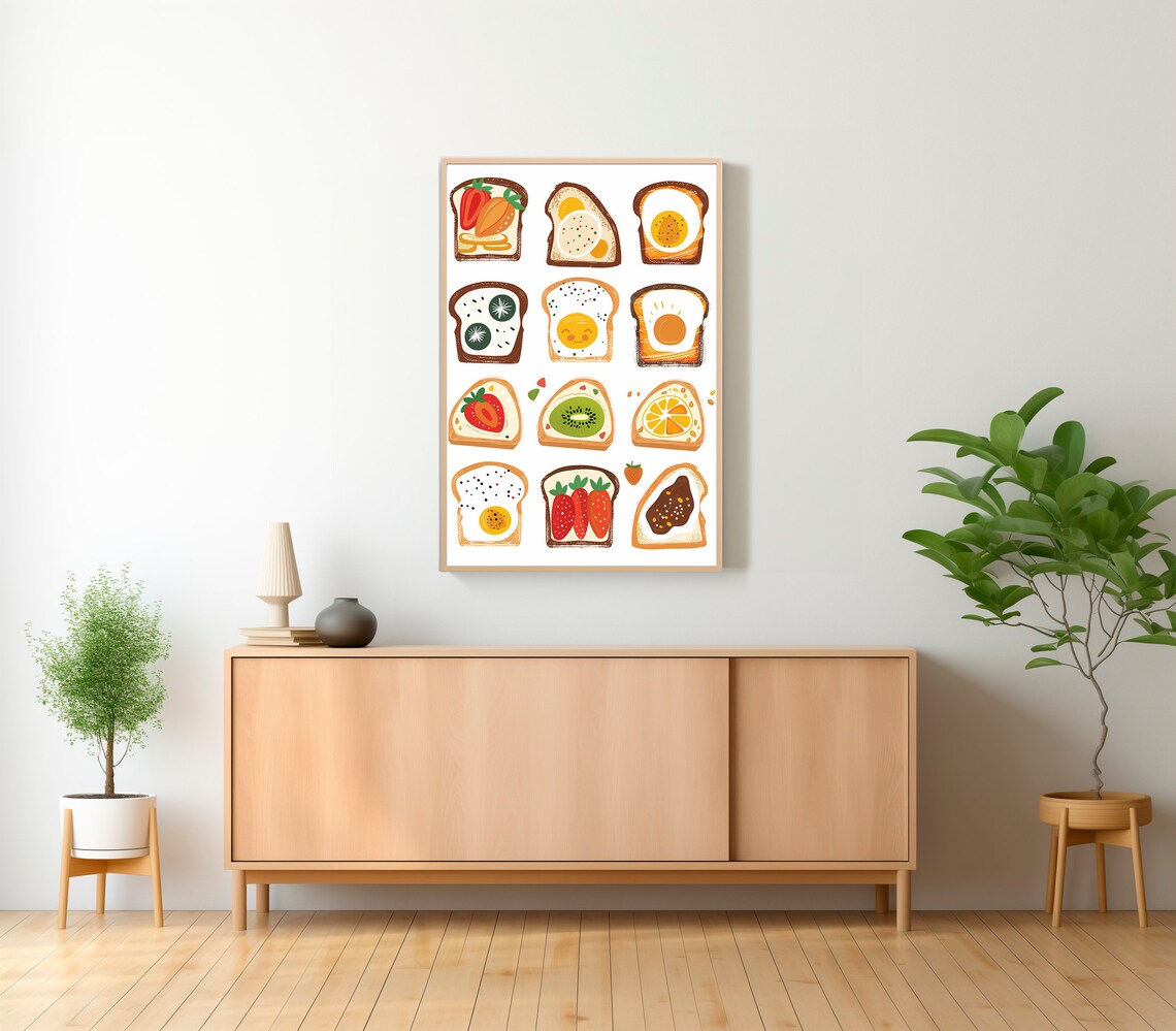 Toast Breakfast Print Avocado Toast Decor Trendy Kitchen Wall Art Kitchen Decor Minimalist Food Ingredient Print Foodie Art Print - Image 2
