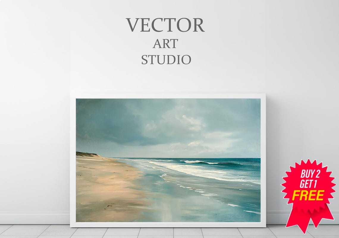 Turquoise Ocean Waves on a Sunny Beach Shoreline Oil Painting Poster - Image 3