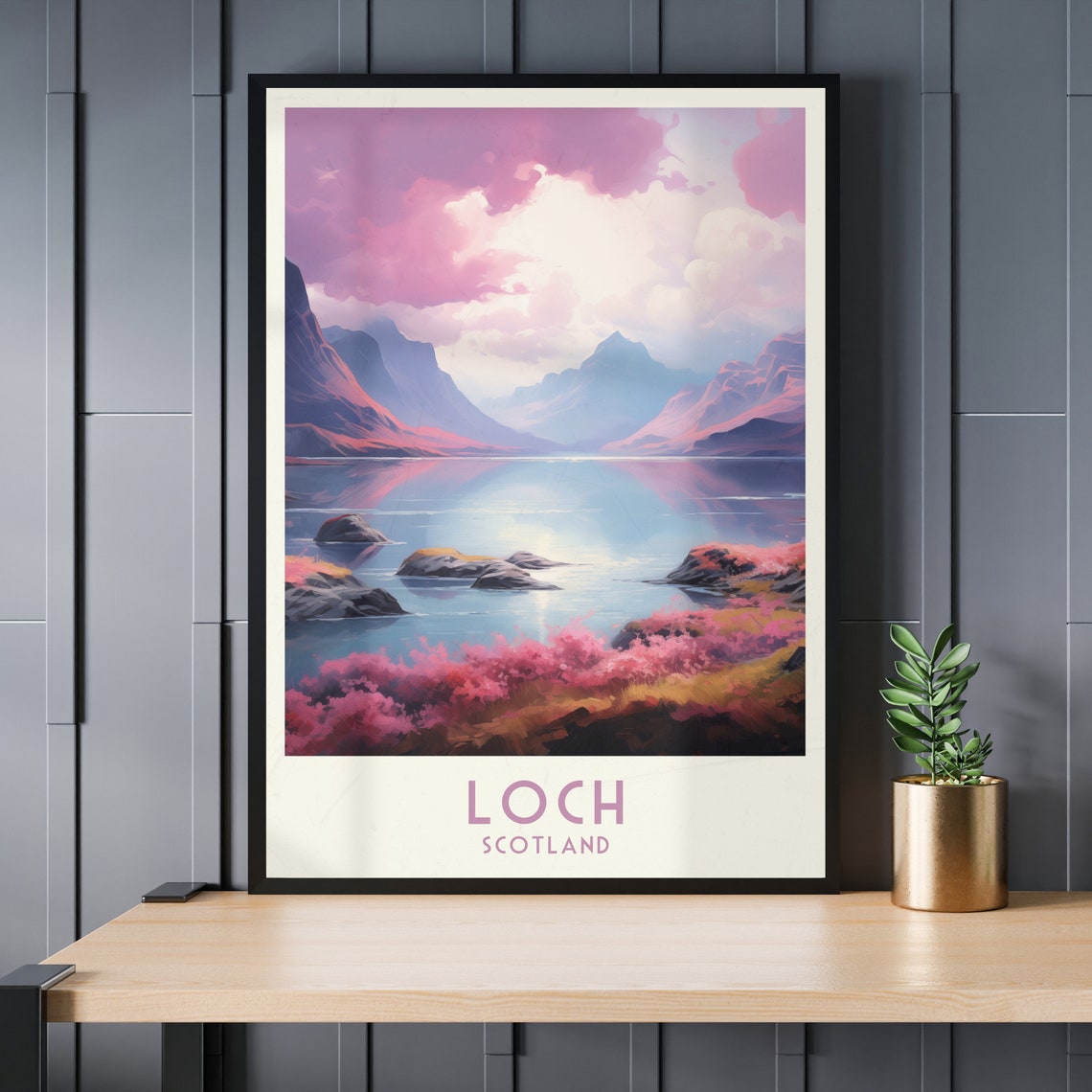 Loch Scotland Pink Dawn Mountain Lake Reflection Travel Poster - Image 3