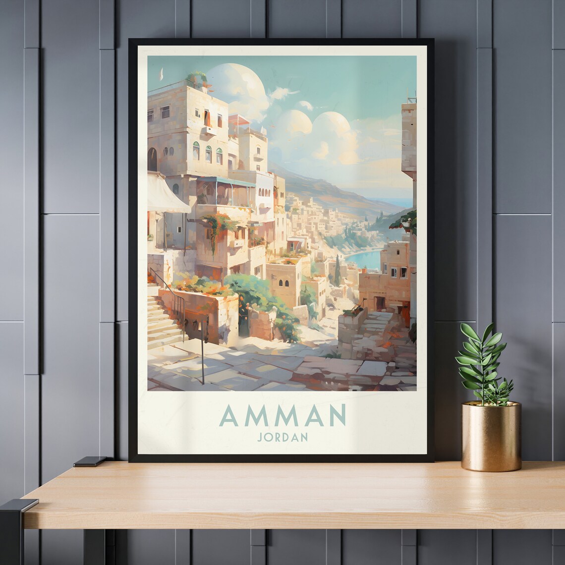 Amman Jordan Historic Hillside Stone Cityscape Vintage Travel Poster - Image 3