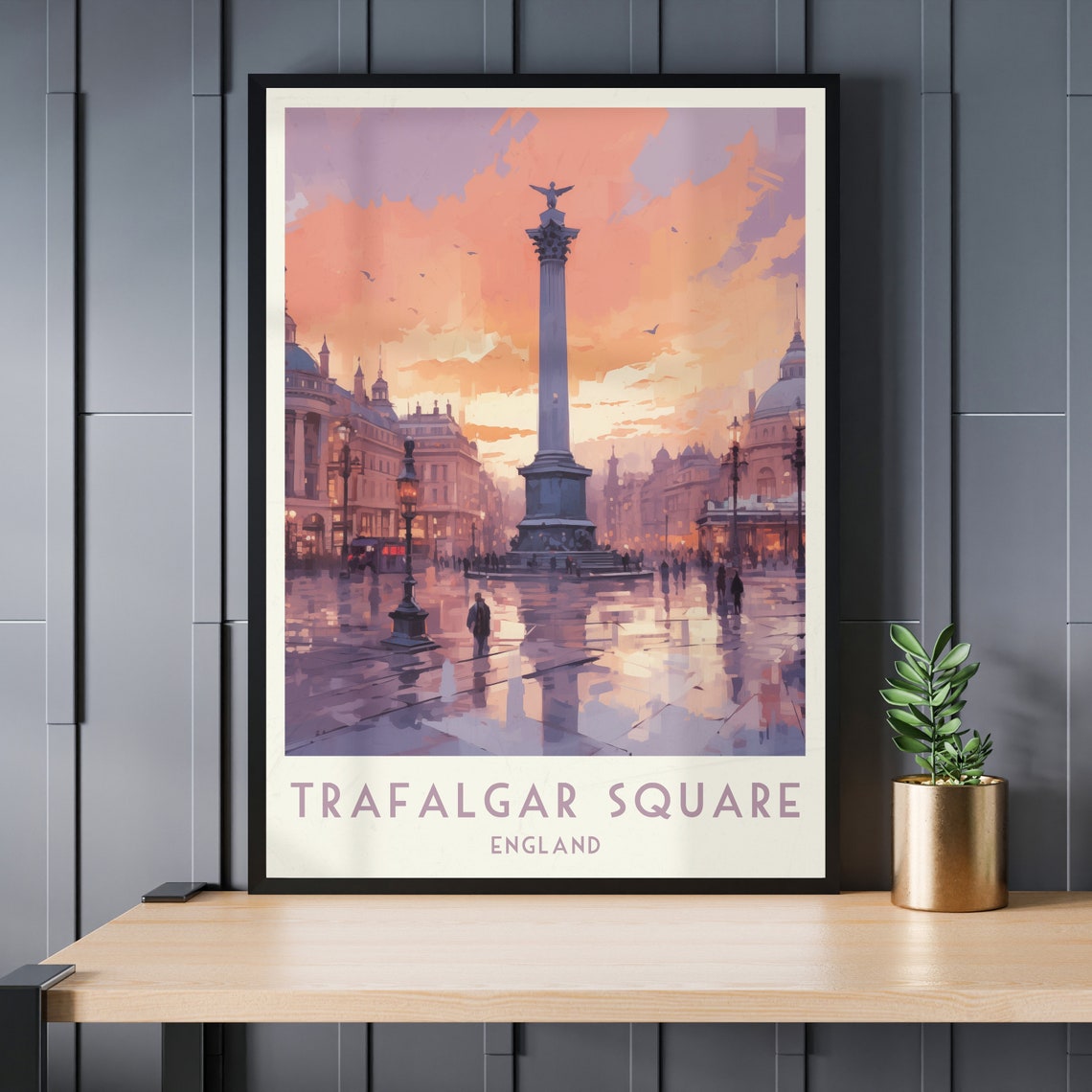 Trafalgar Square London Sunset Nelson's Column Rainy Plaza Poster - Image 3