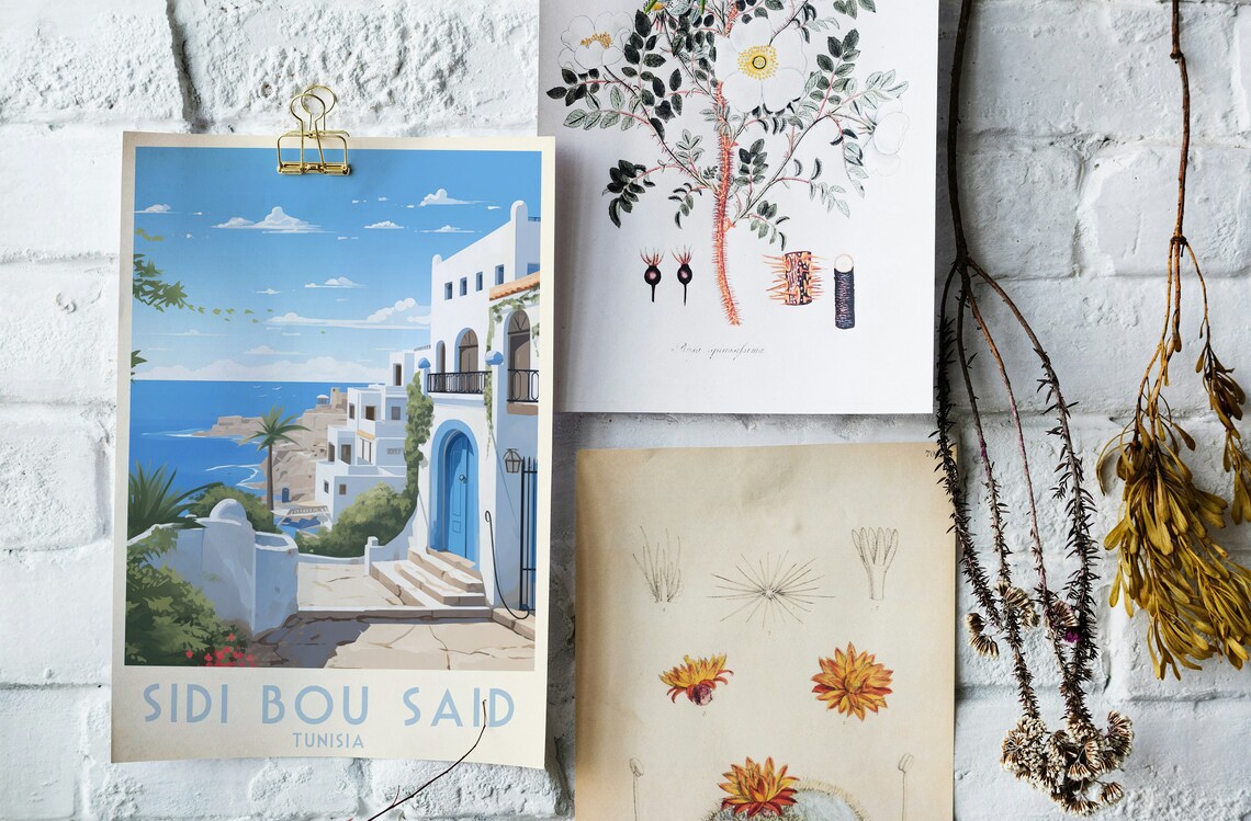 Sidi Bou Said Tunisia Blue Door Alley Sea View Travel Poster - Image 3