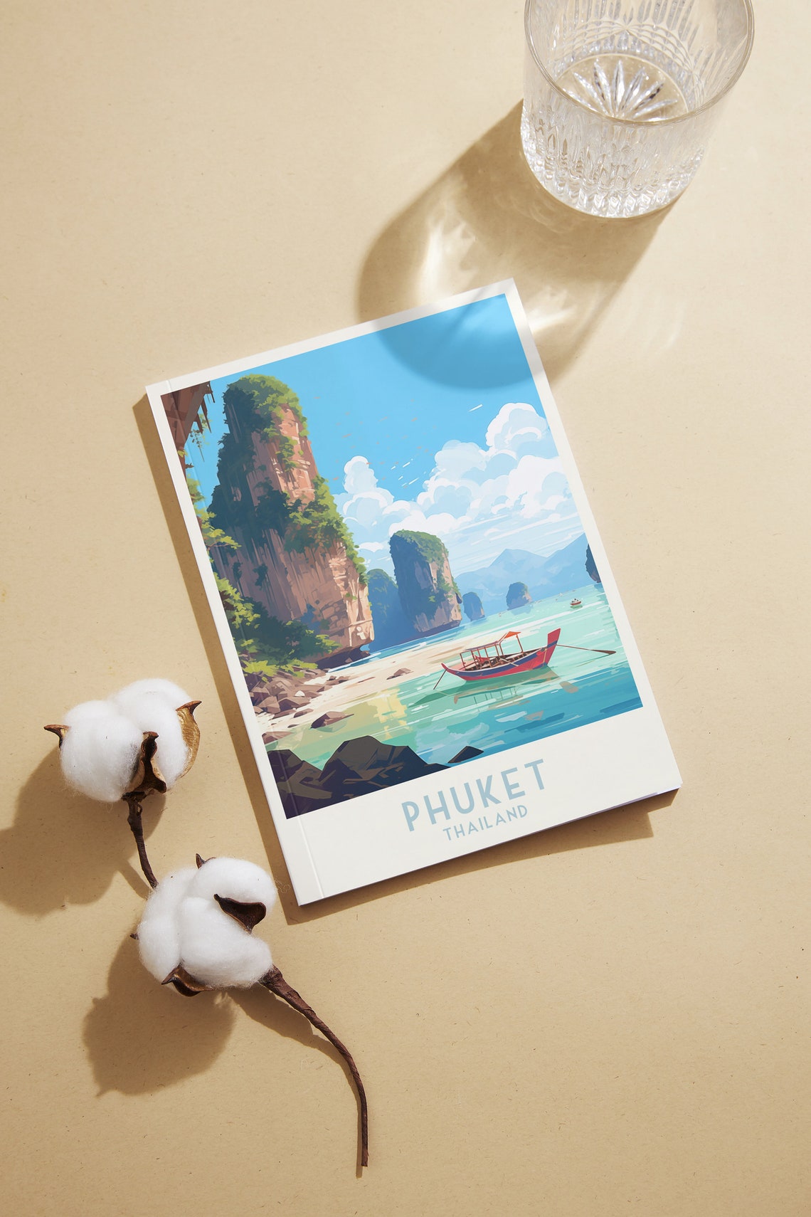 Phuket Thailand Emerald Bay Longtail Boat Sunset Travel Poster - Image 2