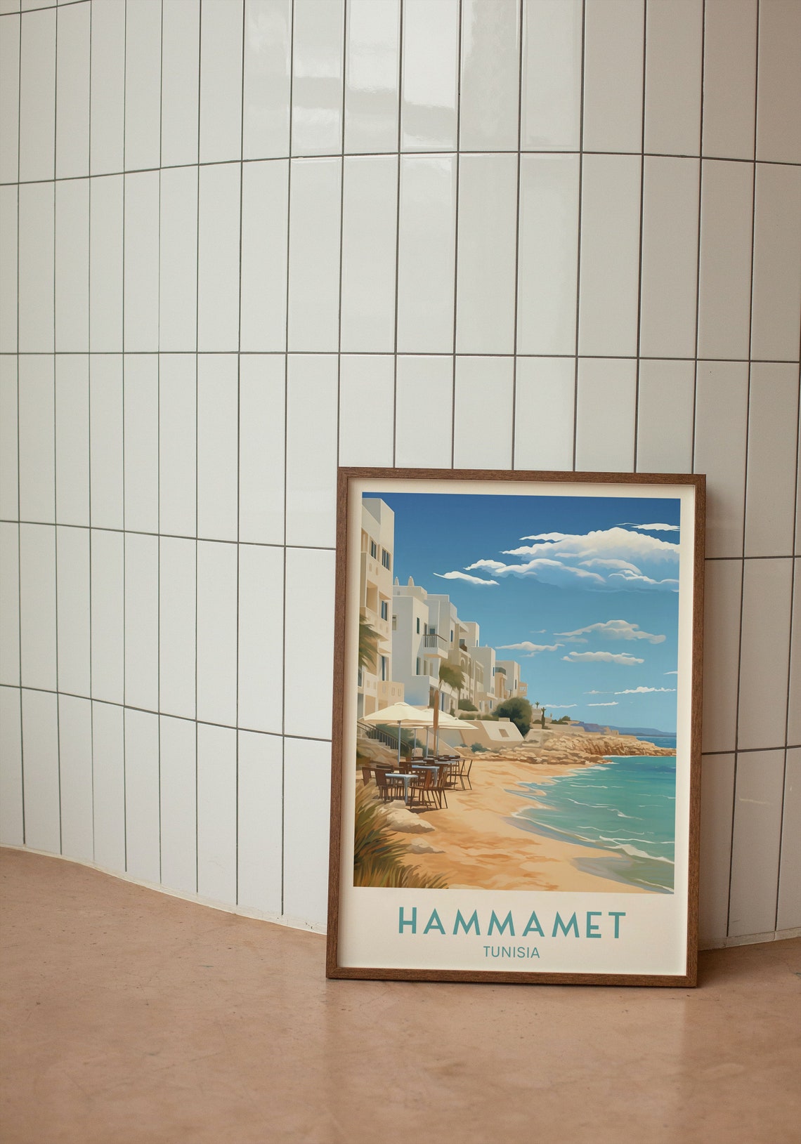 Hammamet Tunisia Beachfront Cafes Turquoise Sea Travel Poster Art - Image 3