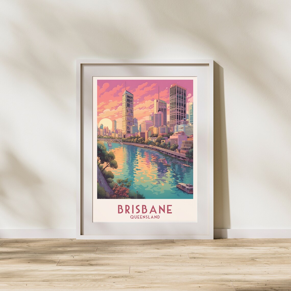 Brisbane Queensland Sunset Skyline Riverside Golden Hour Travel Poster - Image 2