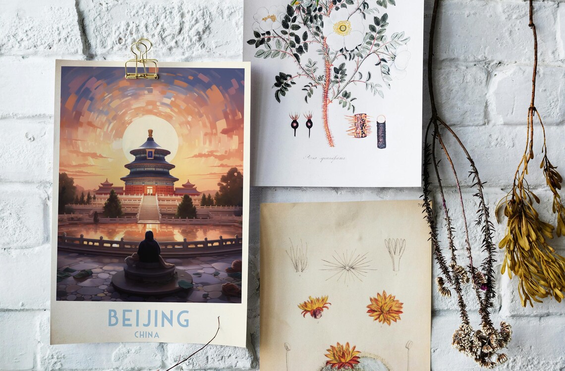 Beijing China Temple of Heaven Sunrise Silhouette Travel Poster - Image 4